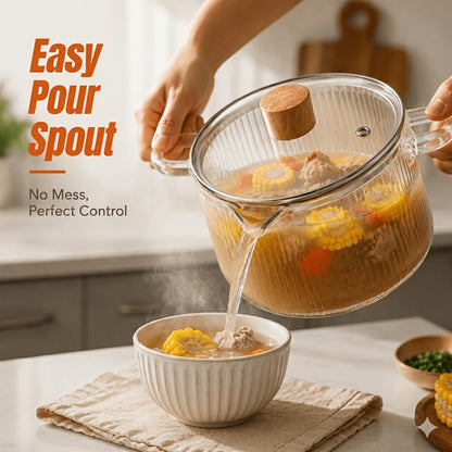 Glass Saucepan Set 2-Pack Stovetop Safe Borosilicate Ribbed Pots with Lids – 78oz & 54oz Heat Resistant Cookware for Soup, Ramen, Milk | Transparent Glass Pot Kitchen Cooking Set with Baking Mat