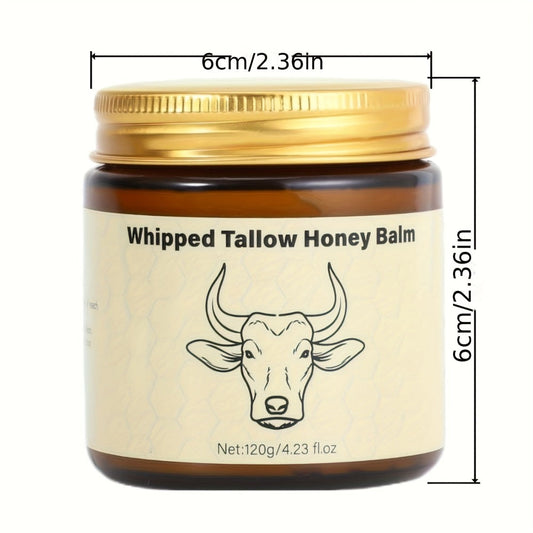 Grass-Fed Beef Tallow Moisturizer Balm with Honey & Hyaluronic Acid Natural Whipped Face Body Cream Nourishing Lotion Sensitive Skin Safe 114g/4oz