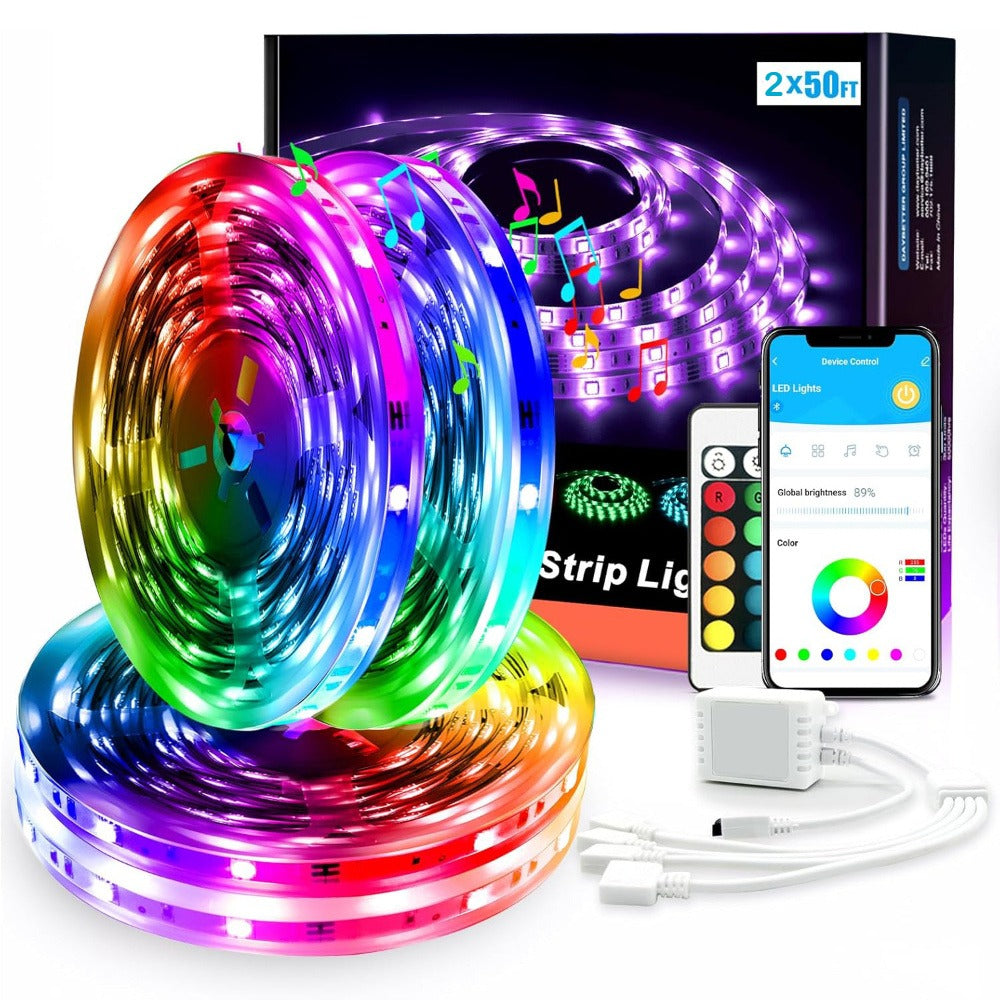 RGB Smart IC LED Strip Light Kit, 25ft to 200ft with App, Handheld Remote, Music Mode and Five Length Options