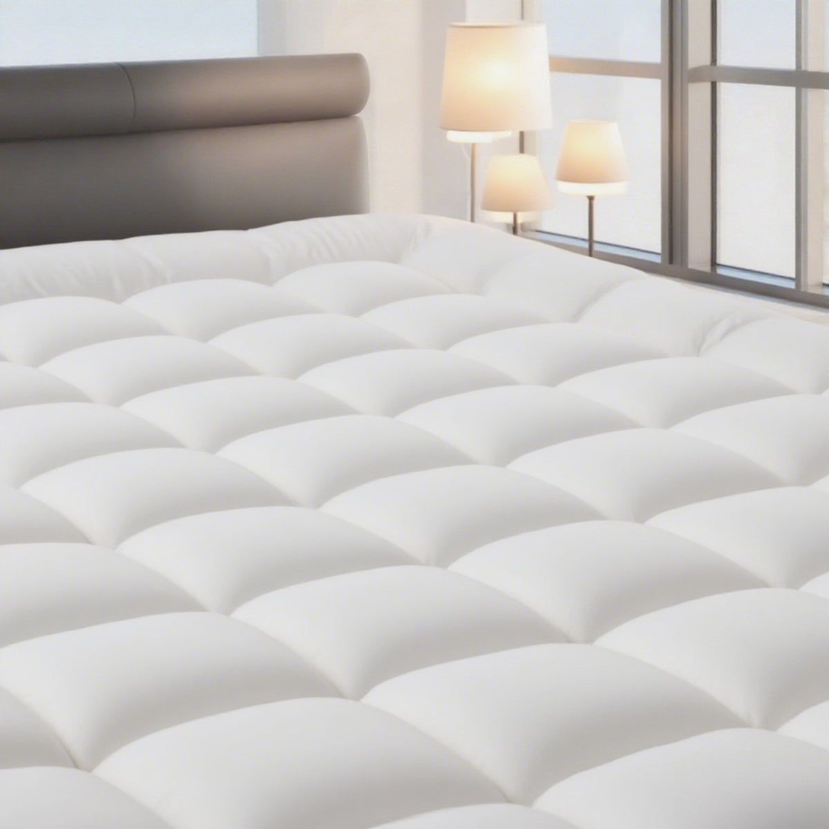 RV Queen Mattress Topper Quilted Pillow Top Mattress Pad Fitted Protector Cooling Breathable Fluffy Soft Cover with 8-21" Deep Pocket for RV Camper Trailer, Black