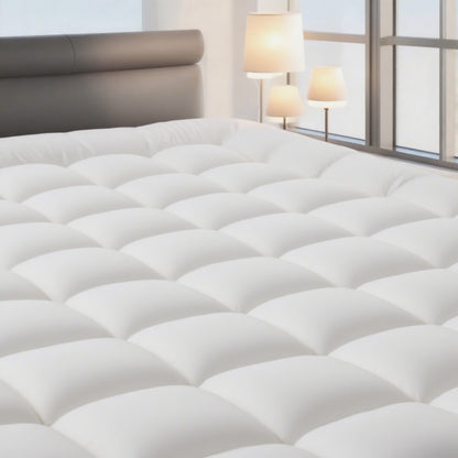 RV Queen Mattress Topper Quilted Pillow Top Mattress Pad Fitted Protector Cooling Breathable Fluffy Soft Cover with 8-21" Deep Pocket for RV Camper Trailer, Black