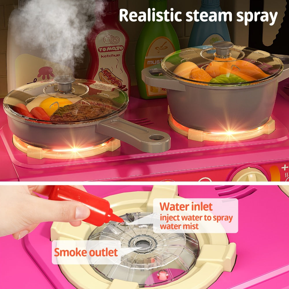 Pretend Play Kitchen Playset with Lights & Sounds – Interactive Toy Kitchen Accessories for Toddlers Ages 3+ – Indoor Kids Cooking Set Christmas Birthday Holiday Gift