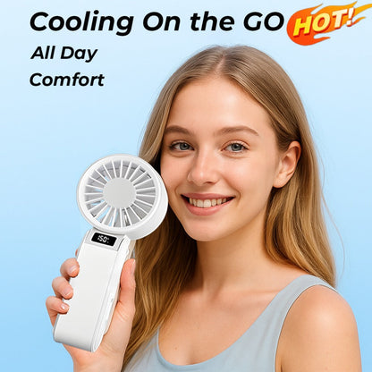 Handheld Fan USB-C Rechargeable 150-Speed Stepless Adjustable Turbo Fan LED Display Foldable Wearable Neck Desk Fan for Outdoor Travel Office Camping Black White Yellow