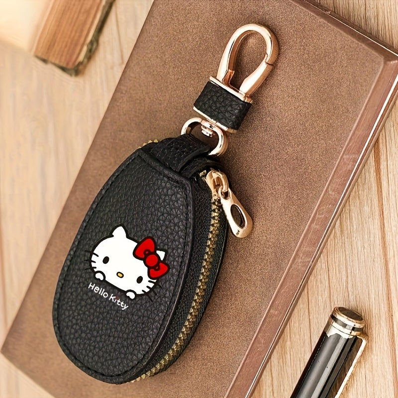 Hello Kitty Key Bag Car Key Organizer – Compact Keychain Pouch with Golden Zipper, Multi-Functional Key Storage Wallet, Cute Sanrio Accessories for Women, Black / Pink / Burgundy / Light Brown