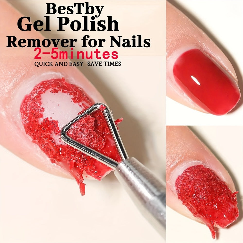 Gel Nail Polish Remover Kit – Fast-Acting Formula Removes Gel in 2–5 Minutes, No Foil or Soaking Needed, Professional Salon-Quality with Cuticle Pusher & Nail Scraper Included