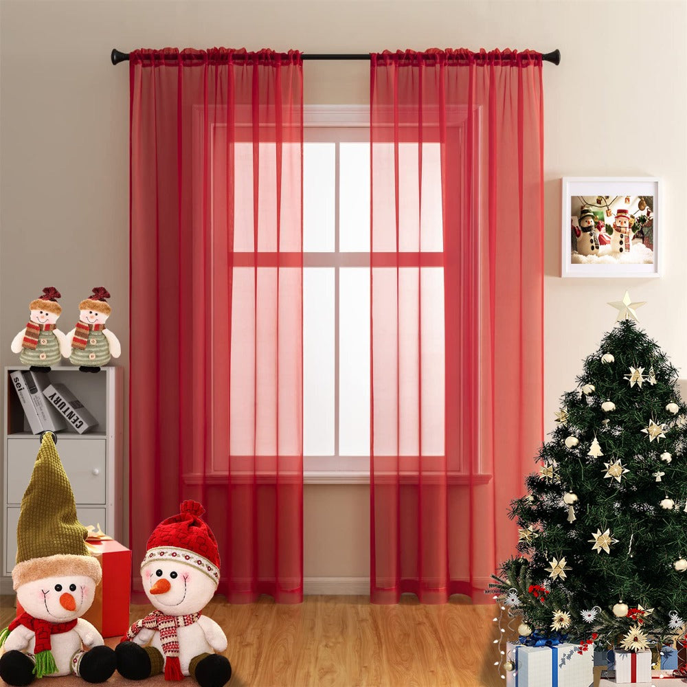 Two-Panel Solid Sheer Curtains with Rod-Pocket Header, Seven Colors and Four Size Configurations