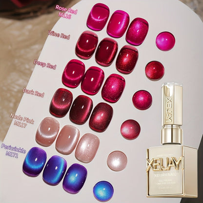 Gel Nail Polish 6-Color Berry Magnetic Cat-Eye Set in Frame Bottles with Plum-to-Magenta Shades