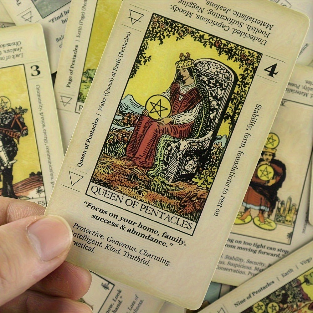 Vintage 78-Card Tarot Learning Deck with Upright and Reversed Keywords Printed on Every Card