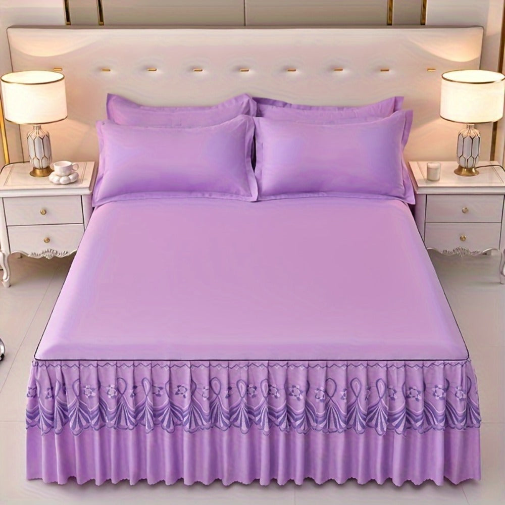 Macrame Lace Bed Skirt Set 3pcs – Double Layer Non-Slip Bed Skirt with 2 Pillowcases All Seasons Twin Full Queen King