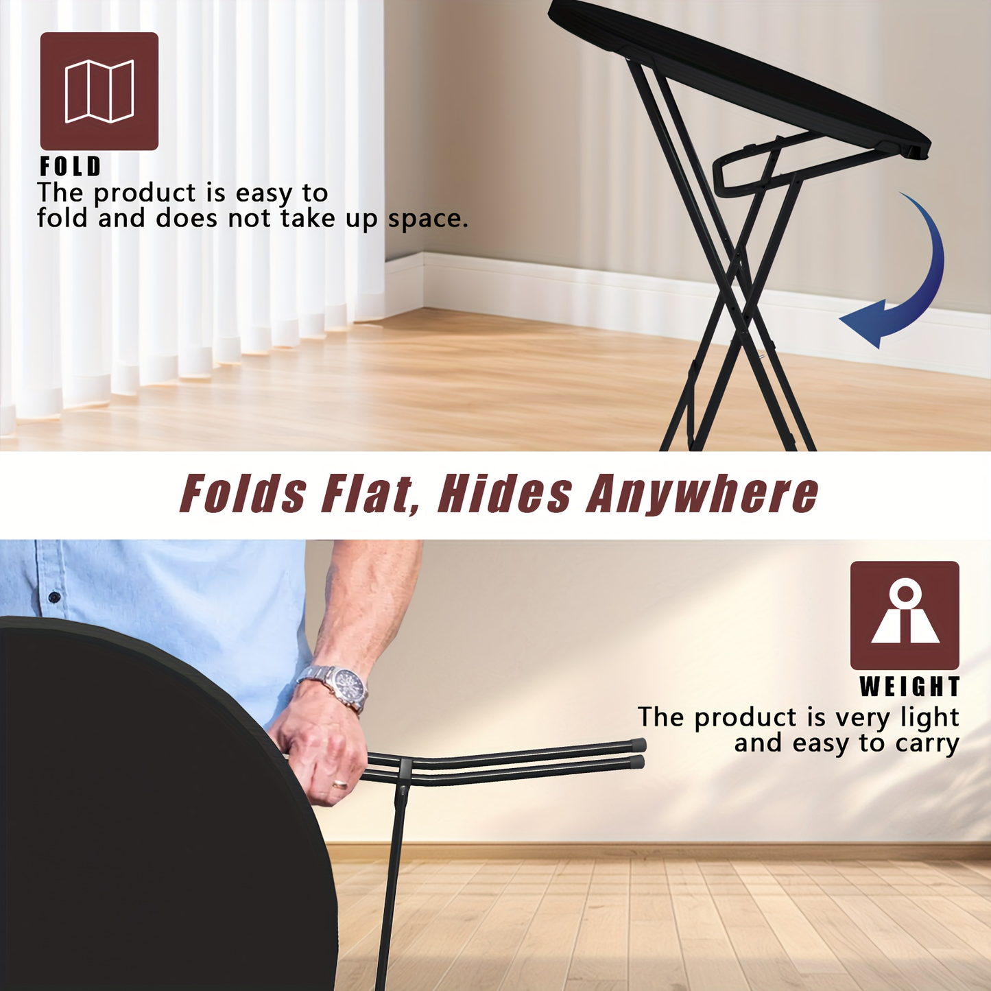 Round Bar-Height Folding Table with 31.5-Inch Top in Black or Black-and-White Two-Piece Set