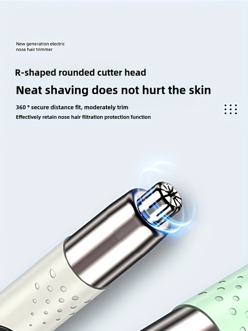Rechargeable Nose, Ear and Eyebrow Hair Trimmer in Green with Stainless Steel Cutting Head and USB Charging