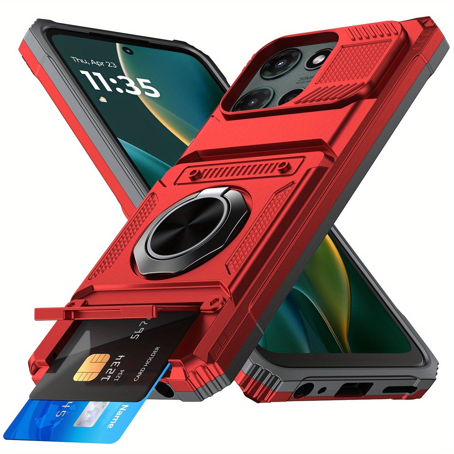 Wallet Moto G 5G 2025 2024 Case Card Holder 360° Ring Stand Dual Layer Shockproof Magnetic Car Mount Compatible Cover for Motorola Moto G 5G – Black Blue Red Rose Gold