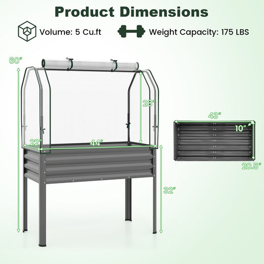 Elevated Raised Garden Bed with Greenhouse Cover 3-in-1, 44"x22"x60" Electroplated Metal Planter Box with Legs