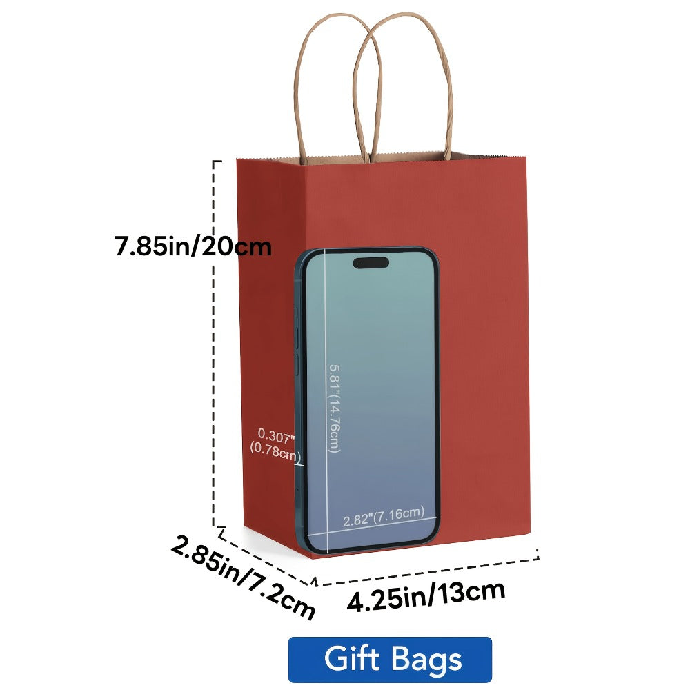 Gift Bag Set Small Kraft Paper, 100 Twisted-Handle Bags in Brown, Black or White, 4.25 x 2.85 x 7.85 Inches