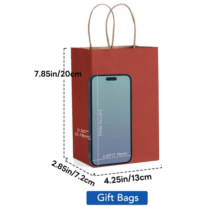 Gift Bag Set Small Kraft Paper, 100 Twisted-Handle Bags in Brown, Black or White, 4.25 x 2.85 x 7.85 Inches