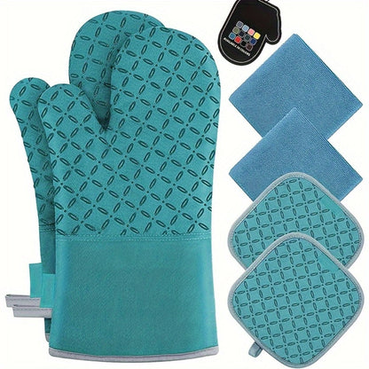 Oven Mitts and Pot Holders Set 6 Piece Heat Resistant Kitchen Gloves Non-Slip Cooking Mitts with Potholder
