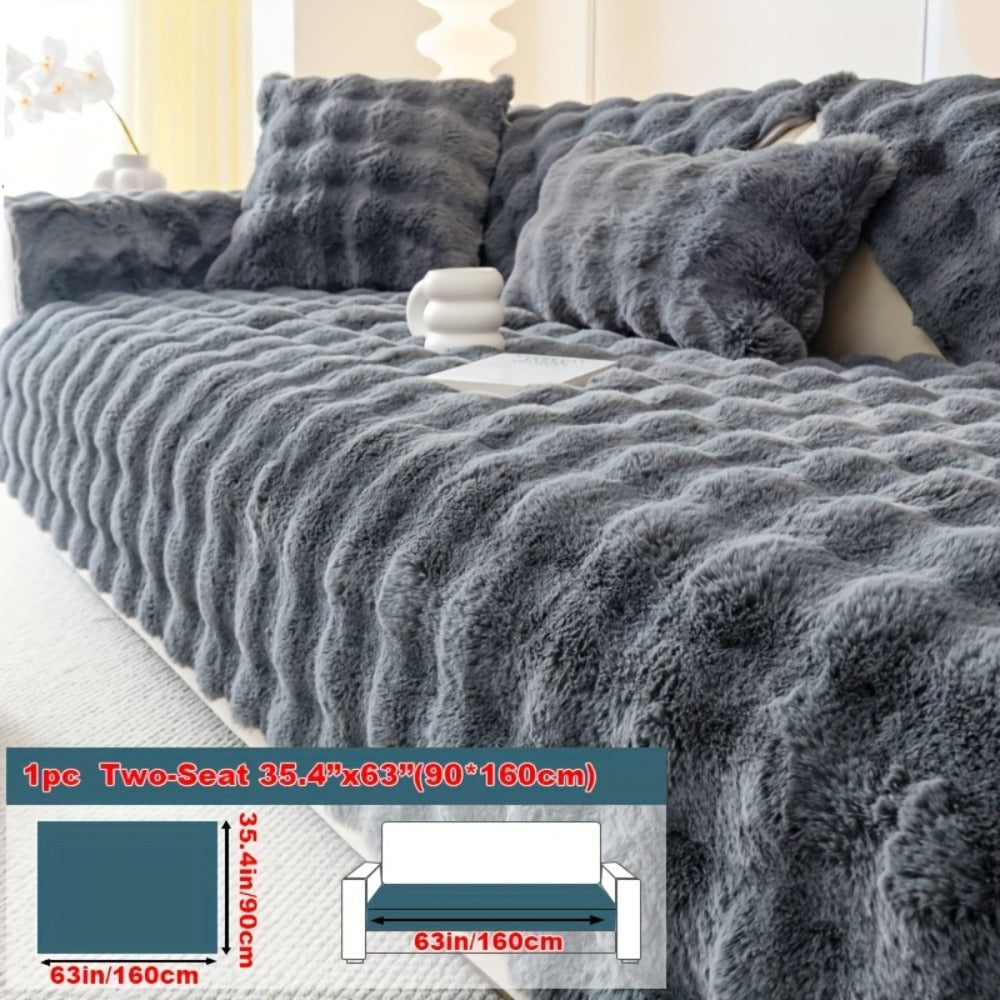 Sofa Cover Thick Faux Rabbit Plush Panels with Anti-Slip Feature for Seat, Armrest, Backrest or Pillowcase