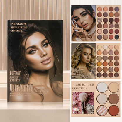 3-in-1 Eyeshadow Blush Highlighter Palette Loose Powder Book-Style Folding Compact Moisturizing Buildable Pigment Luminous Finish for Daily Glam Travel Gift Women