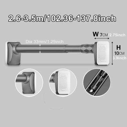 No-Drill Tension Curtain Rod with 33 mm Tube, Black, White or Grey Finish and 15.75–196.85 Inch Ranges