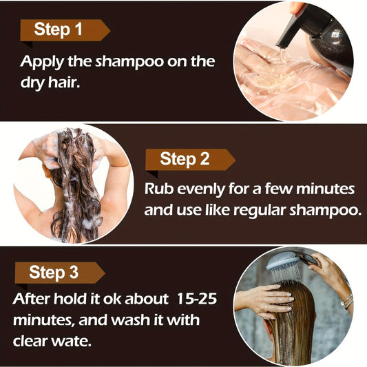 Grey Hair Dye Shampoo 3-in-1 Natural Plant-Based Herbal Formula — Non-Stick Scalp, Covers White Hair in Minutes, 500ml — Black, Dark Brown, Chestnut Brown for Men & Women