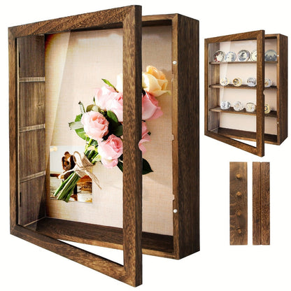 Shadow Box Frame with Linen Back, Large Rustic Memory Display Case 11x14 & 12x16 Inch for Photos