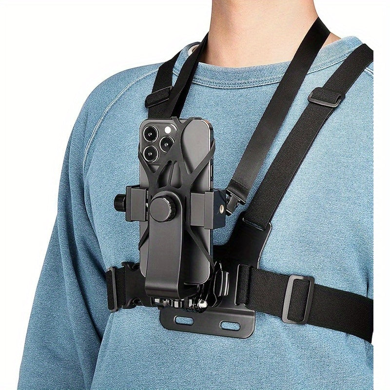 Adjustable Chest Camera Mount Harness with Six Black Checkout Styles and One-Size Strap Configuration