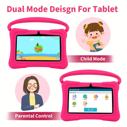 Kids Tablet 7 Inch Android 2GB RAM 16GB with Eye Protection Screen, Dual Camera, Silicone Case & Parental Controls – WiFi Learning Tablet Gift for Boys & Girls Ages 3-10, Pink / Light Blue