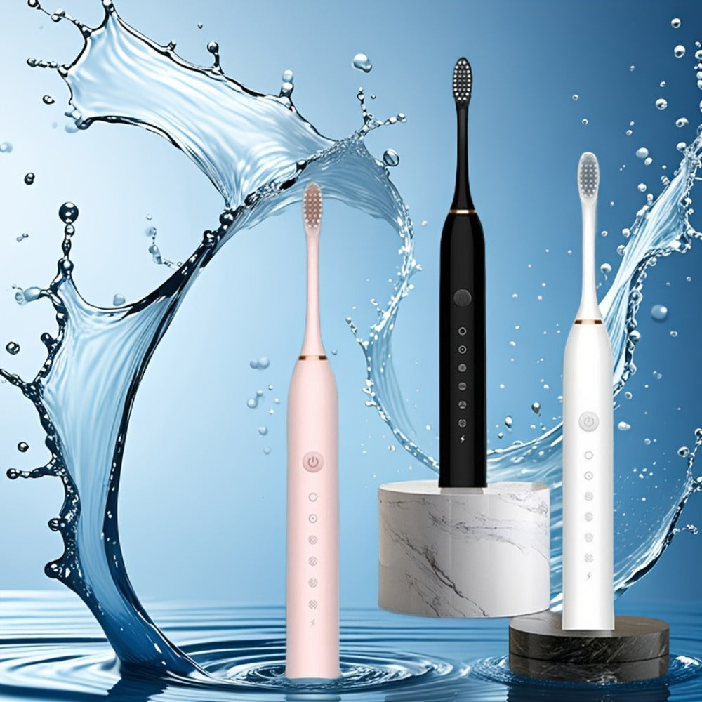 Sonic Electric Toothbrush with 6 Modes & Smart Timer – USB Rechargeable, Soft Bristles for Sensitive Gums, Whitening Oral Care for Men & Women, Black White Pink