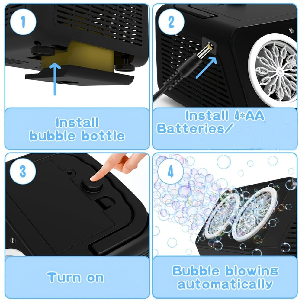 Automatic Bubble Machine with 2 Fans, 20000+ Bubbles Per Minute – Electric Bubble Blower for Kids, Battery Powered, Includes 10x Bubble Solution, Outdoor Party Toy for Birthdays & Summer Fun