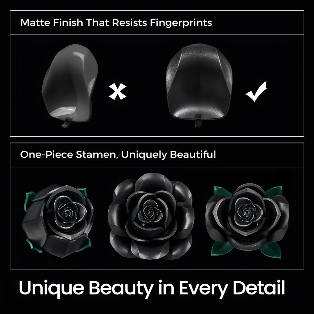 Building Block Set Black Rose Bouquet, 152-Piece Three-Flower Model with Adjustable Stems and Leaves for Display