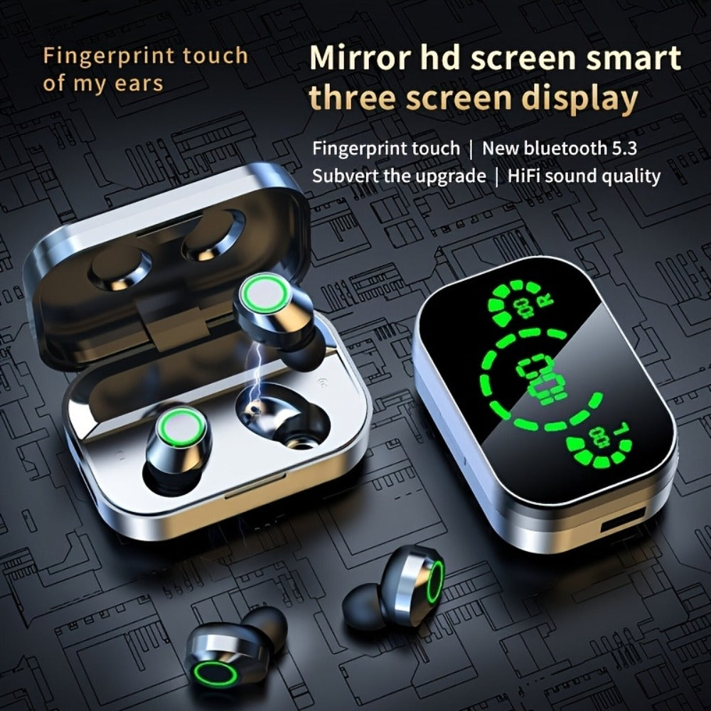 Wireless Earbuds Bluetooth 5.4 800mAh High-Capacity Battery Mirror Design Noise Isolation for Sports Running Fitness Gym Compatible with All Smartphones Modern Stylish