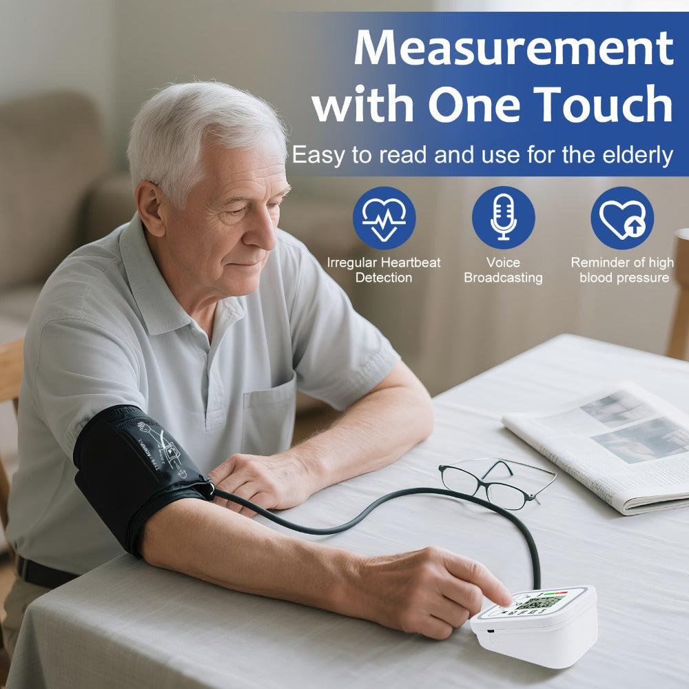 Blood Pressure Monitor by MOOD LIGHT, Upper-Arm LCD Device with Voice, Dual-User Memory and Adjustable Cuff