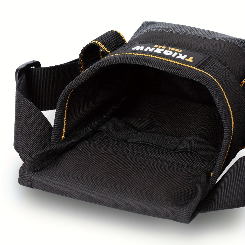 Black Tool Belt Pouch with Adjustable Waist Strap, Zipper Pocket and Multi-Compartment Layout