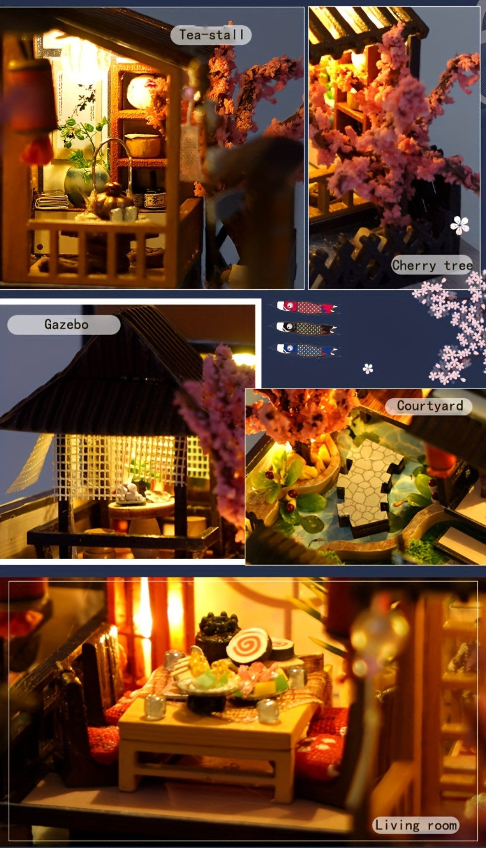 DIY Miniature Dollhouse Kit Sakura Garden Japanese Style – Wooden Tiny House with Tatami Flooring & Furniture, Handmade Creative Build for Adults Teens & Kids, Collector Display Gift Birthday Christmas