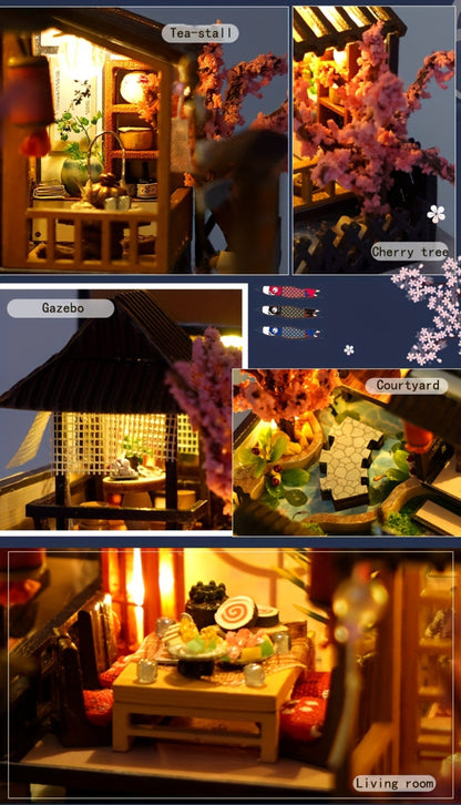 DIY Miniature Dollhouse Kit Sakura Garden Japanese Style – Wooden Tiny House with Tatami Flooring & Furniture, Handmade Creative Build for Adults Teens & Kids, Collector Display Gift Birthday Christmas