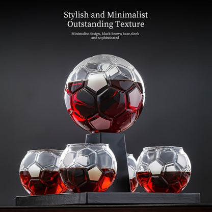 Soccer Ball Whiskey Decanter Set with 30 oz Ball-Shaped Bottle, Four Matching Cups and Black Display Stand