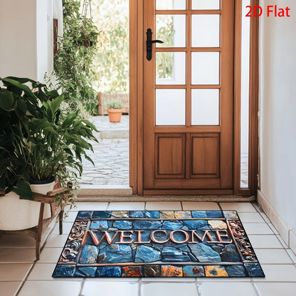 Non-Slip Welcome Doormat Stone Pattern Entrance Carpet Indoor Outdoor Floor Mat