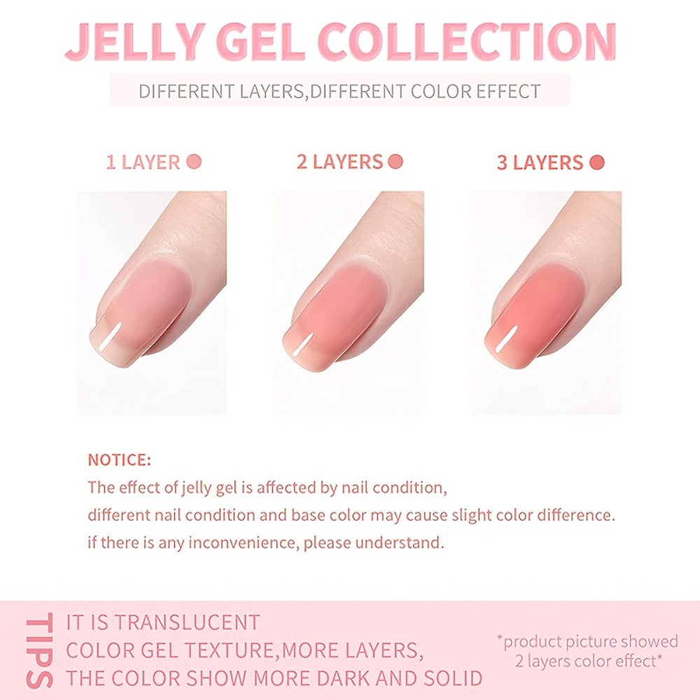 Gel Nail Polish Pink Glitter Jelly Arch-Shaping Color Gel with Sheer Translucent Finish and UV/LED Cure for Nail Art