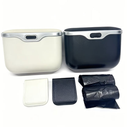 Car Trash Can Leather & ABS – Leak-Proof Auto Garbage Bin with Lid | Dry & Wet Waste | Universal Fit 99% Cars | Includes Garbage Bags | Black & Beige