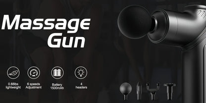 Compact Massage Gun with Six Speed Settings, Four or Eight Interchangeable Heads and Blue or Black Finish Options
