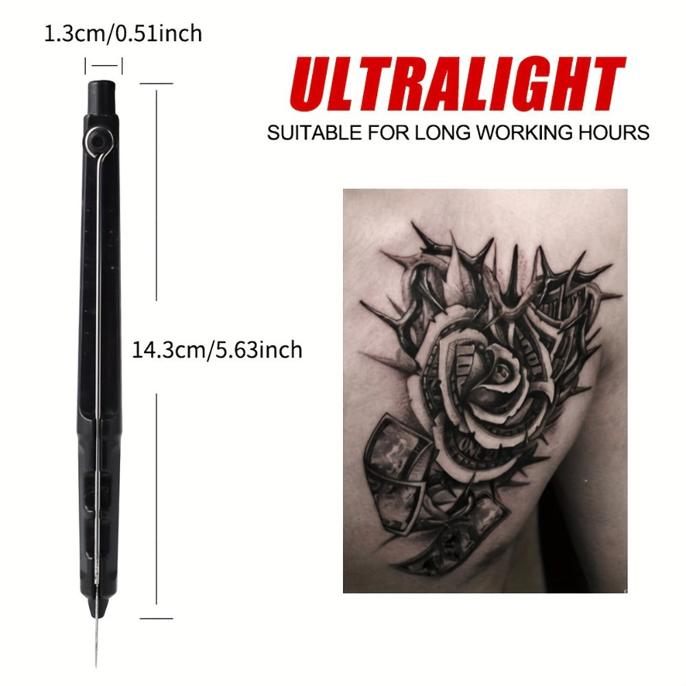 Manual Hand-Poke Tattoo Kit A02-3 with 14.3cm Pen Holder, Five Needles, Two Bottles and Transfer Accessories