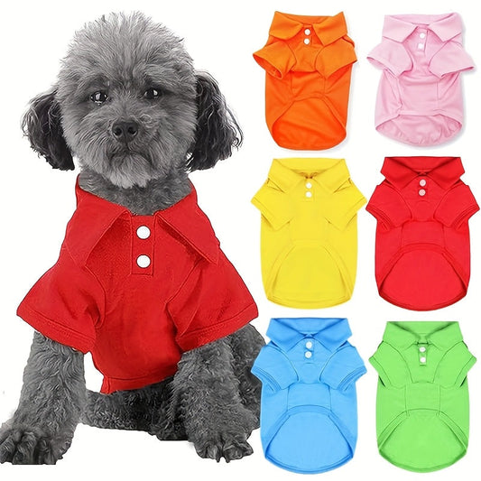 Dog Polo Shirts 6-Pack | Collared Breathable Pet Shirts for Small Medium Dogs & Cats, Unisex Puppy Kitten Sweatshirts Set, Soft Comfortable Everyday Pet Clothing for Boys & Girls, Sizes XS-XL