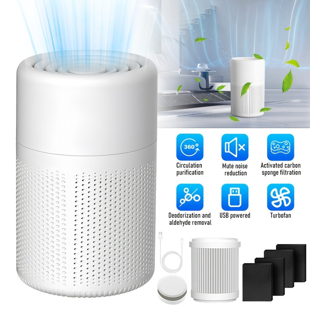 Air Purifier with Negative-Ion Function, Type-C Power, Blue Light, Aroma Box and 50 m3/h Airflow