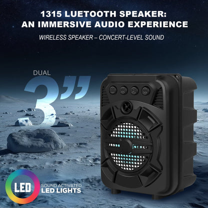Portable Bluetooth Speaker with LED Light, Stereo Bass Listing and Up to 10 Hours Playtime in Black