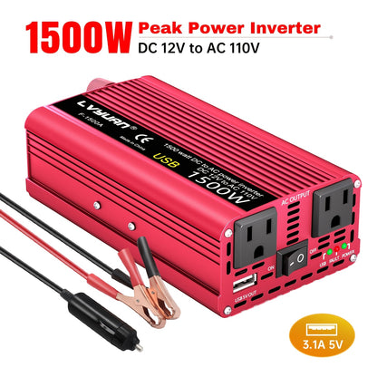 Car Power Inverter 500W 12V to 110V AC Outlet Converter with QC3.0 USB Port for Vehicle Boat Truck RV Portable Auto Power Adapter 200W Rated American Standard Socket Black Red