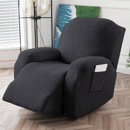 Jacquard Stretch Sofa Recliner Cover Big Leaves - High Stretch Soft Washable Slipcover for 1 2 3 Seat Loveseat with Console Furniture Protector Home Decor, 6 Colors