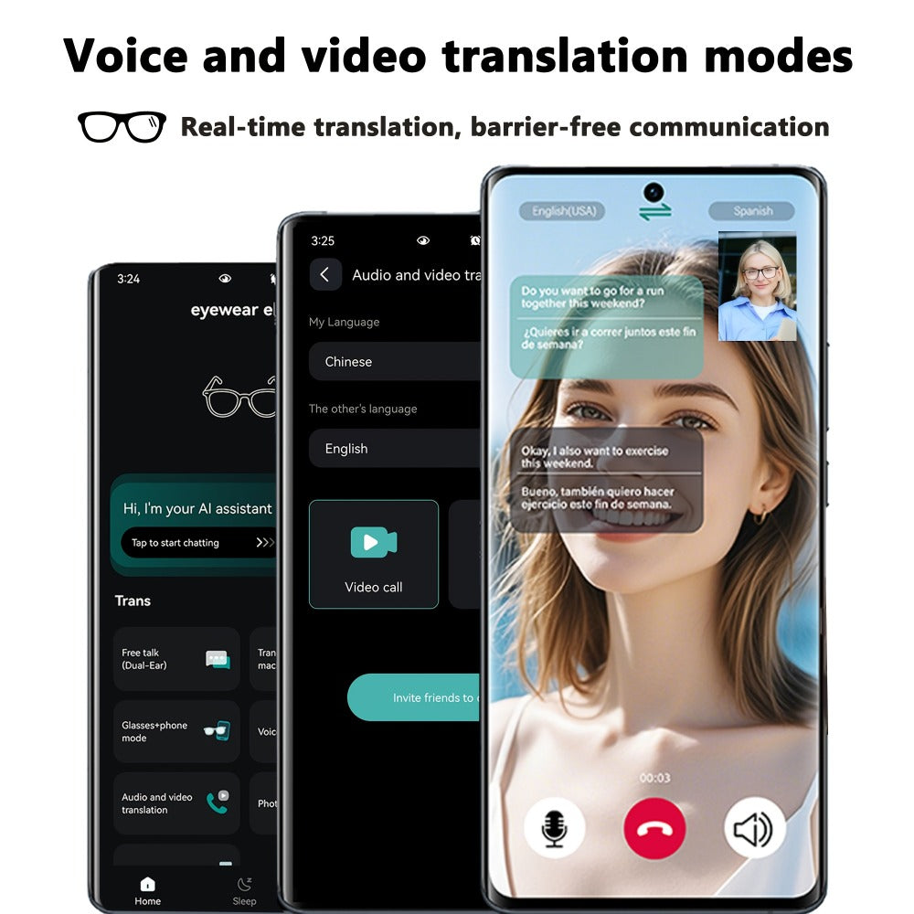Smart Glasses 160-Language Translation Eyewear with Bluetooth 5.3 Open-Ear Audio and 18 Frame Options