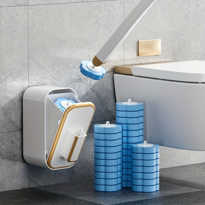 Wall-Mounted Toilet Brush Set with Eight Disposable Heads in White or Grey Checkout Color Options