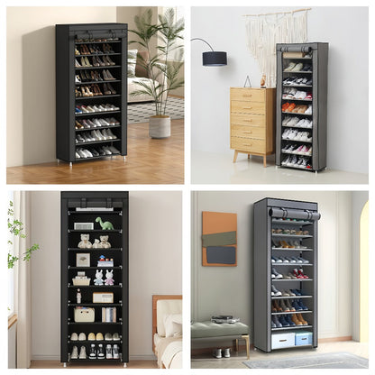 Shoe Rack with Dust Cover – 6/8/10 Tier High-Capacity Space Saving Shoe Organizer, Easy Assembly, 12mm Pipe, Entryway Closet & Wardrobe Storage Rack