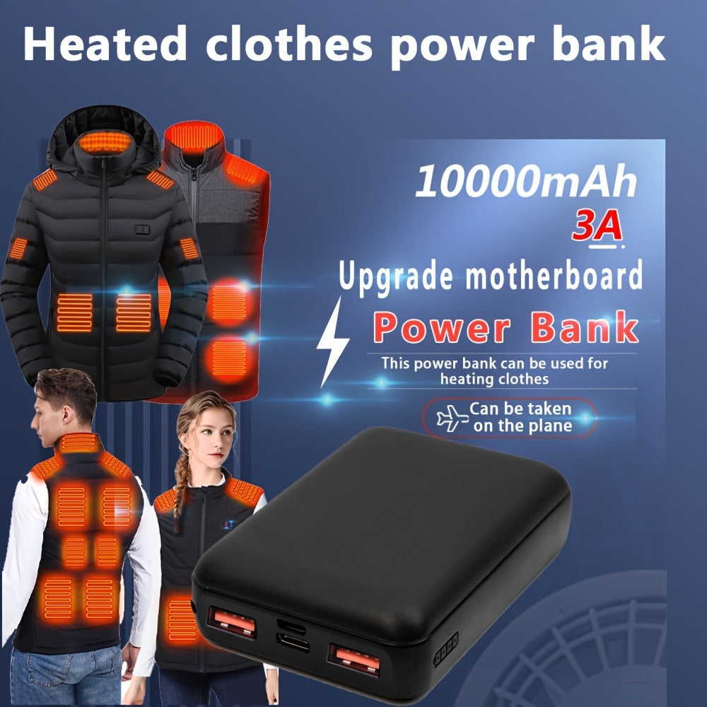 Power Bank 10000mAh 5V/3A with Dual USB Output, USB-C/Micro Input and LED Indicator for Heated Clothing